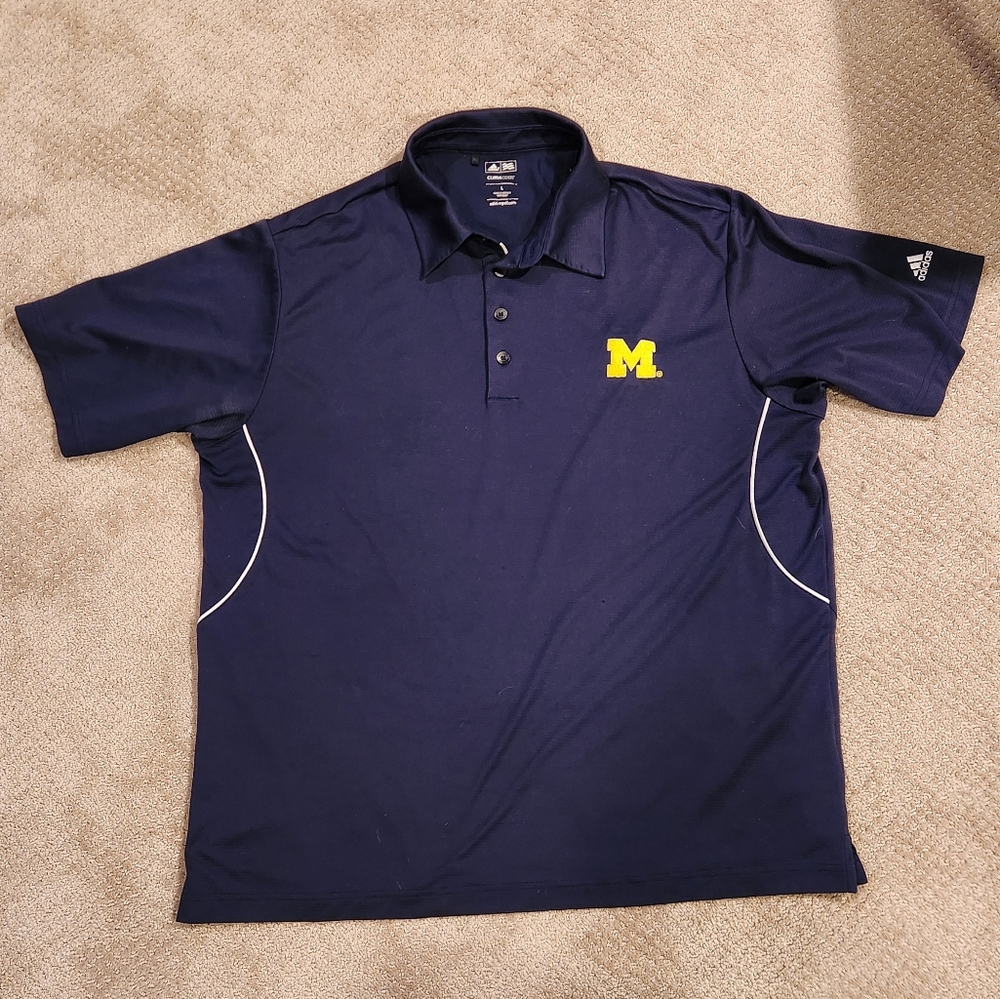 University of Michigan Adidas navy tech polo, men's large